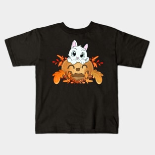 Little kitten on a Halloween Pumpkin Kids T-Shirt